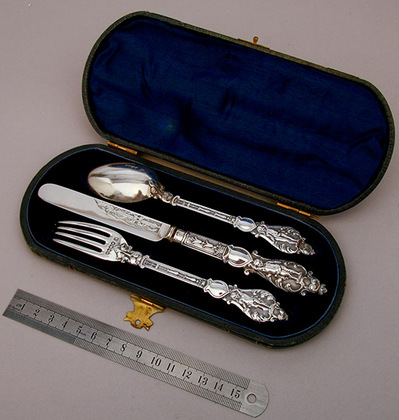 Victorian Silver Christening Set - Knife, Fork, Spoon.